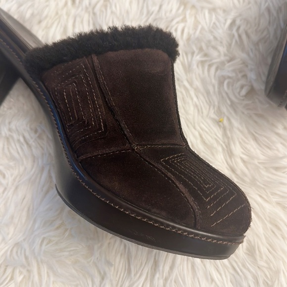 VINTAGE Coach Sherling Trim Heel Clogs brown suede women size 10 - Picture 6 of 7